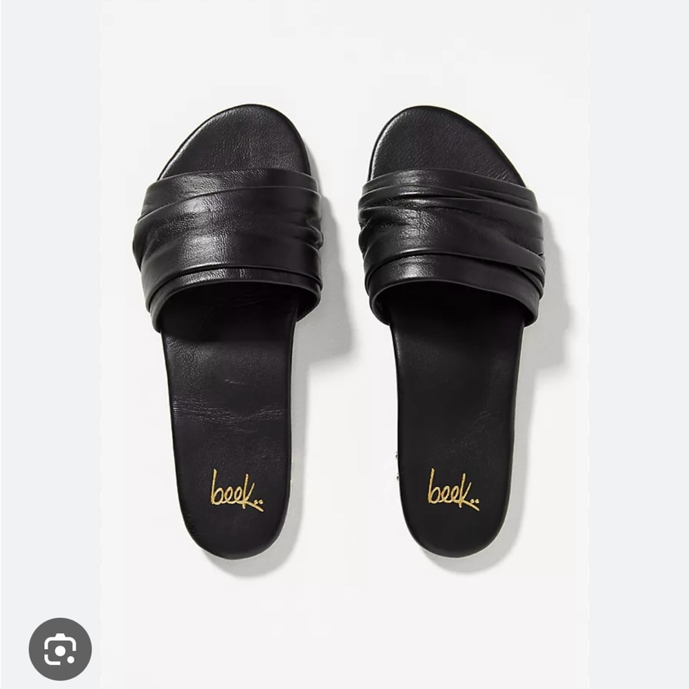 Beek Black Leather Songbird Slide Sandals